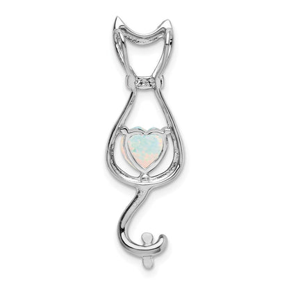 14k Weißgold Anhänger mit synthetischem Opal und echten Diamanten, Katze