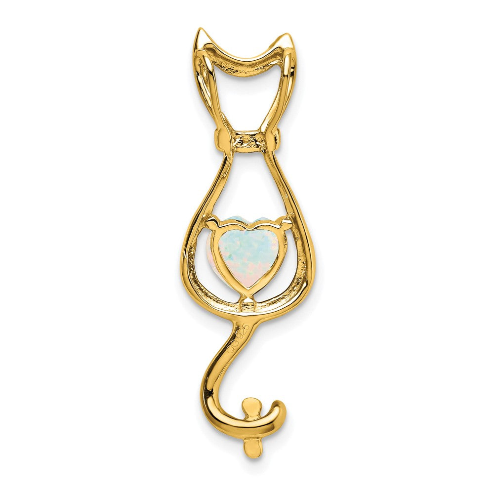 14K Gelbgold Anhänger mit synthetischem Opal und echten Diamanten in Katzen-Design