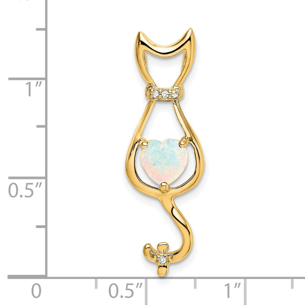 14K Gelbgold Anhänger mit synthetischem Opal und echten Diamanten in Katzen-Design