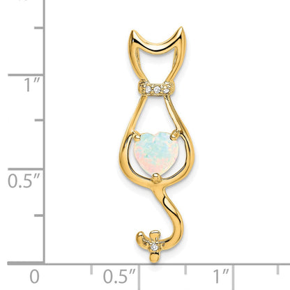 14K Gelbgold Anhänger mit synthetischem Opal und echten Diamanten in Katzen-Design