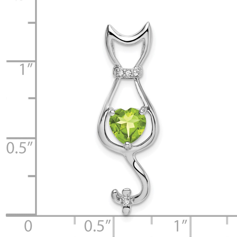 14K Weißgold Katzen-Anhänger mit Peridot und echten Diamanten