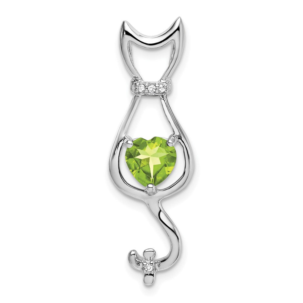 14K Weißgold Katzen-Anhänger mit Peridot und echten Diamanten