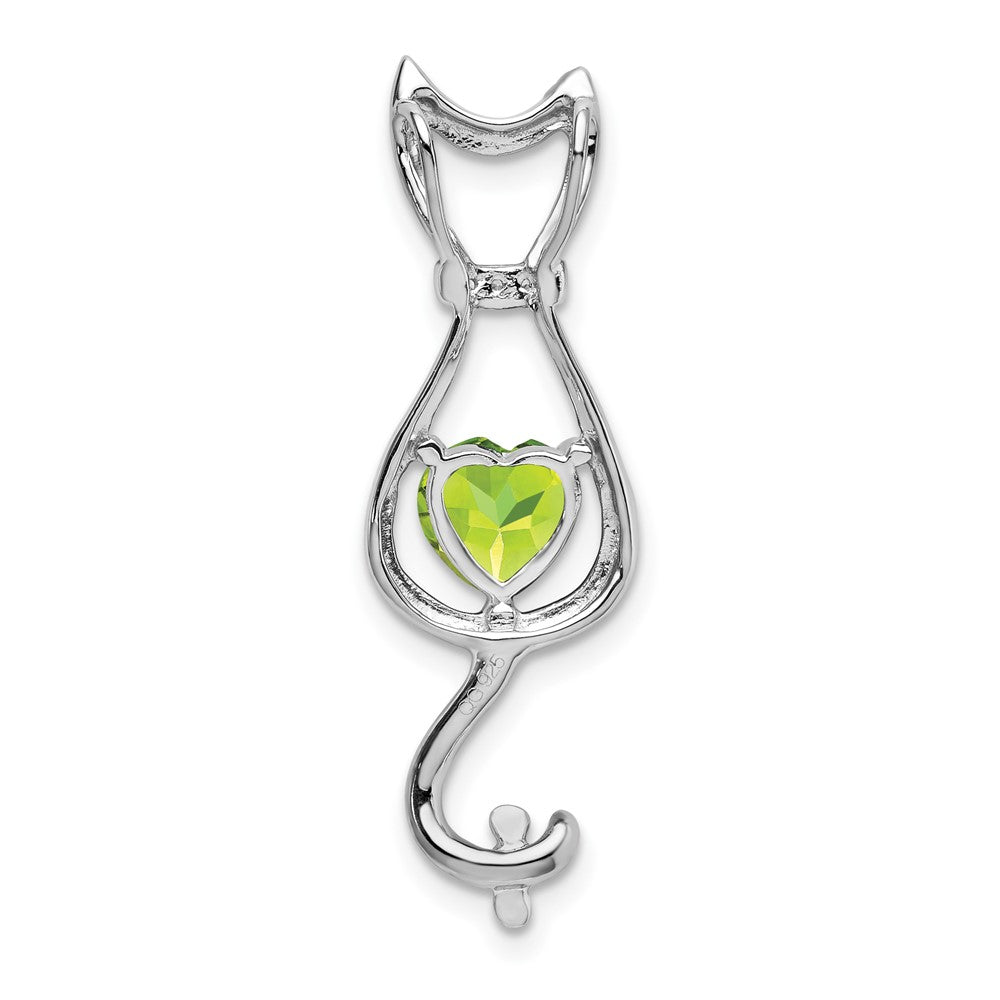 14K Weißgold Anhänger Katze mit Peridot und echten Diamanten