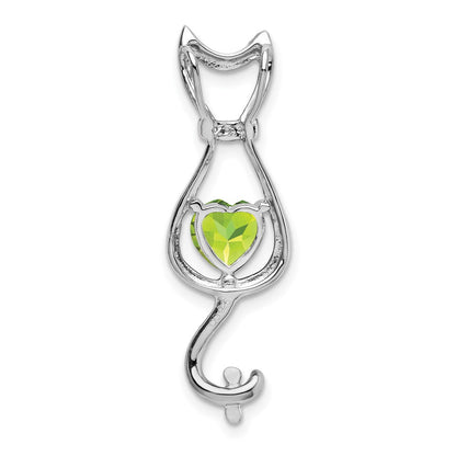 14K Weißgold Anhänger Katze mit Peridot und echten Diamanten
