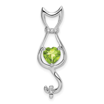 14K Weißgold Anhänger Katze mit Peridot und echten Diamanten