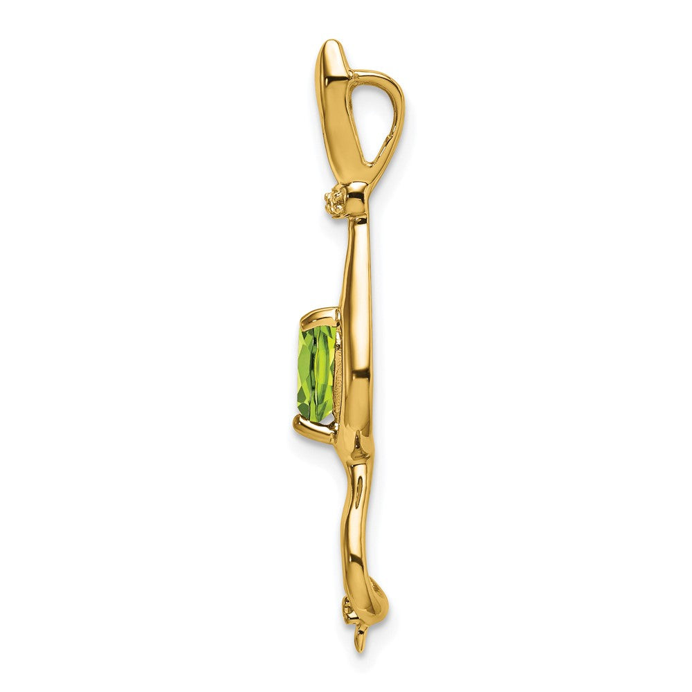 14K Gelbgold Peridot- und Echtdiamant-Katzenanhänger