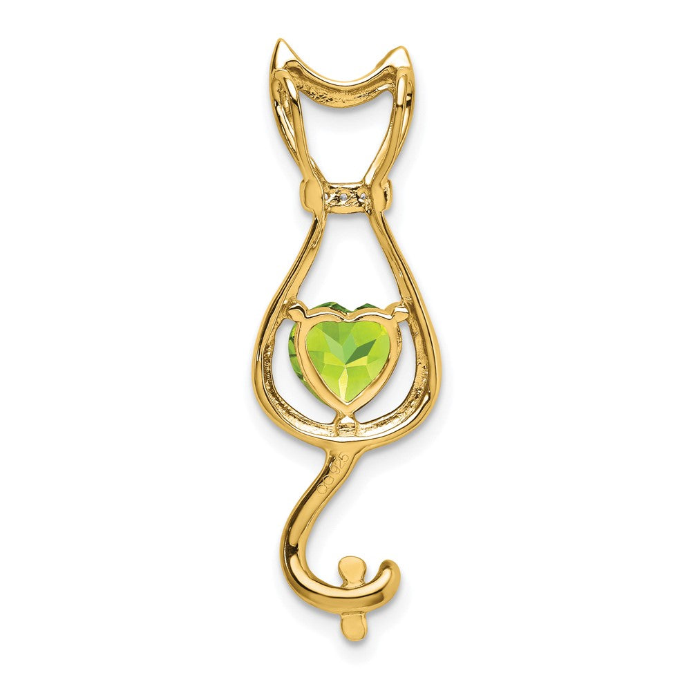 14K Gelbgold Peridot- und Echtdiamant-Katzenanhänger