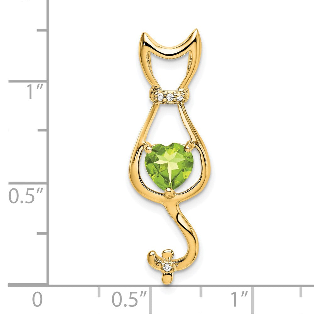 14K Gelbgold Peridot- und Echtdiamant-Katzenanhänger