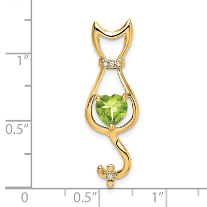 14K Gelbgold Peridot- und Echtdiamant-Katzenanhänger