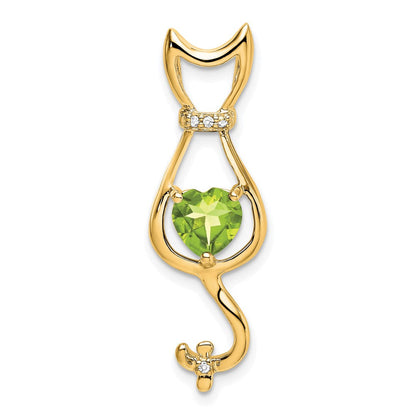 14K Gelbgold Peridot- und Echtdiamant-Katzenanhänger