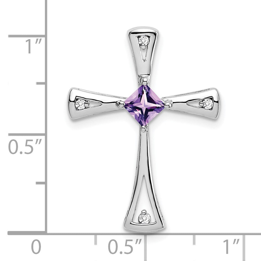 14K Weißgold Kreuzanhänger mit Amethyst und echtem Diamant