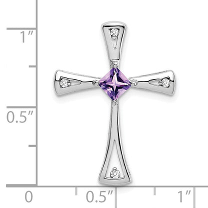 14K Weißgold Kreuzanhänger mit Amethyst und echtem Diamant