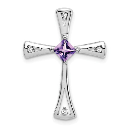14K Weißgold Kreuzanhänger mit Amethyst und echtem Diamant