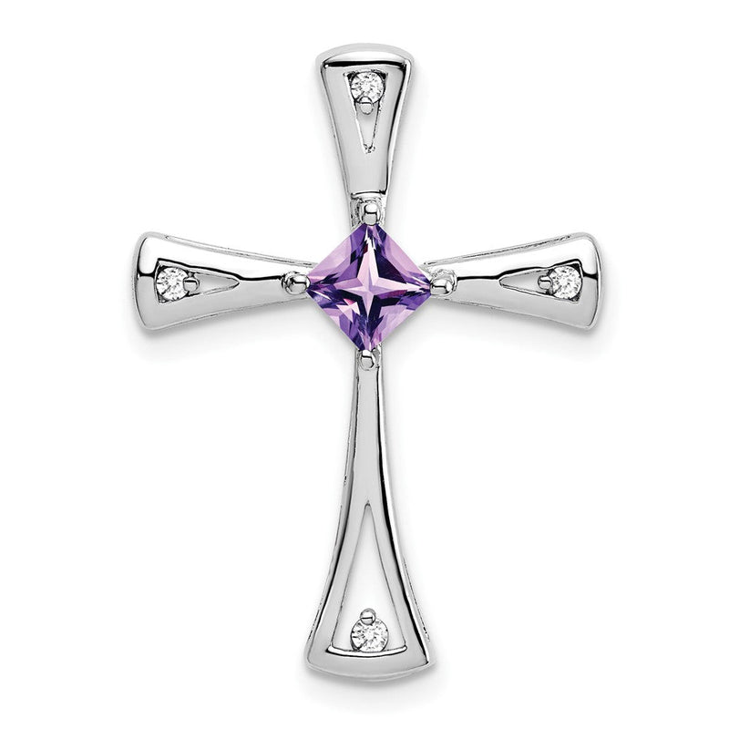 14K Weißgold Kreuzanhänger mit Amethyst und echtem Diamant