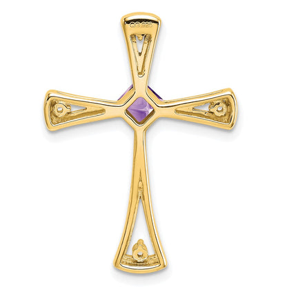 10 Karat Gelbgold Kreuzanhänger mit Amethyst und echten Diamanten