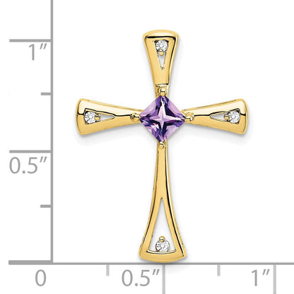 10 Karat Gelbgold Kreuzanhänger mit Amethyst und echten Diamanten