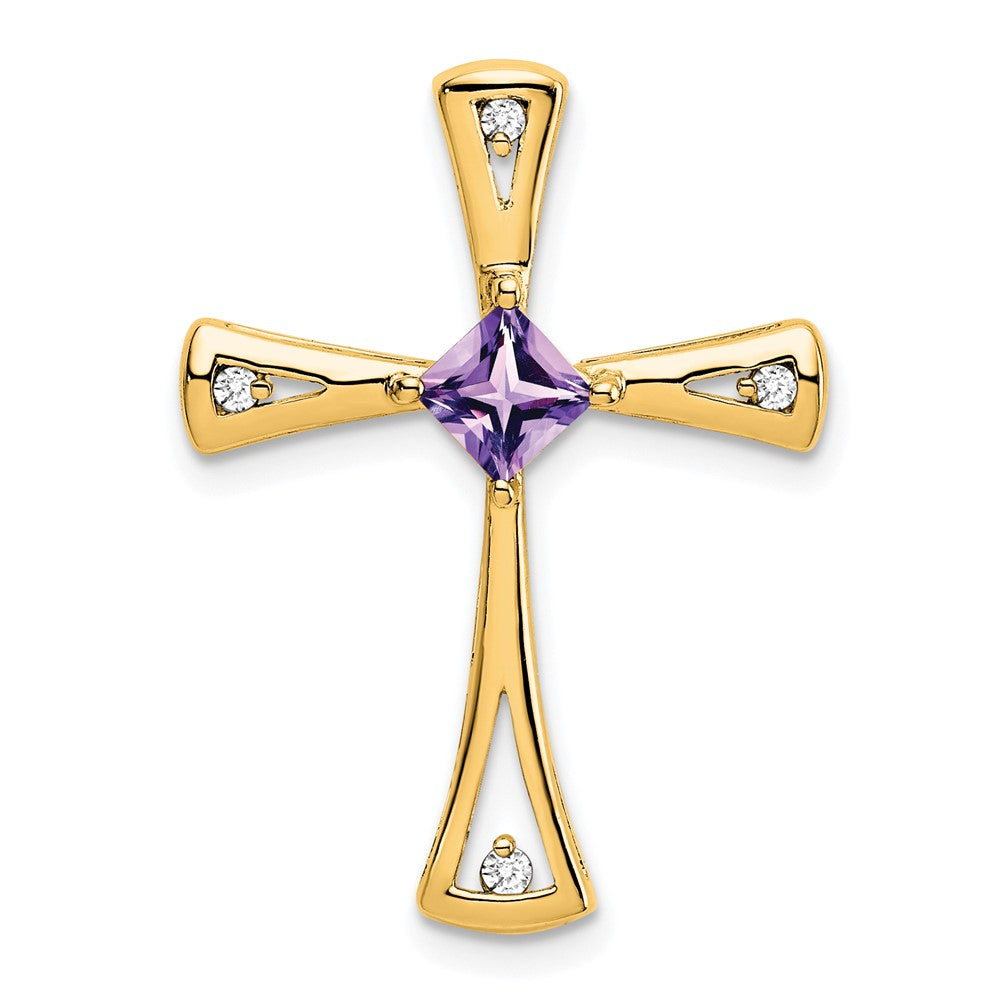 10 Karat Gelbgold Kreuzanhänger mit Amethyst und echten Diamanten