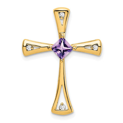 10 Karat Gelbgold Kreuzanhänger mit Amethyst und echten Diamanten