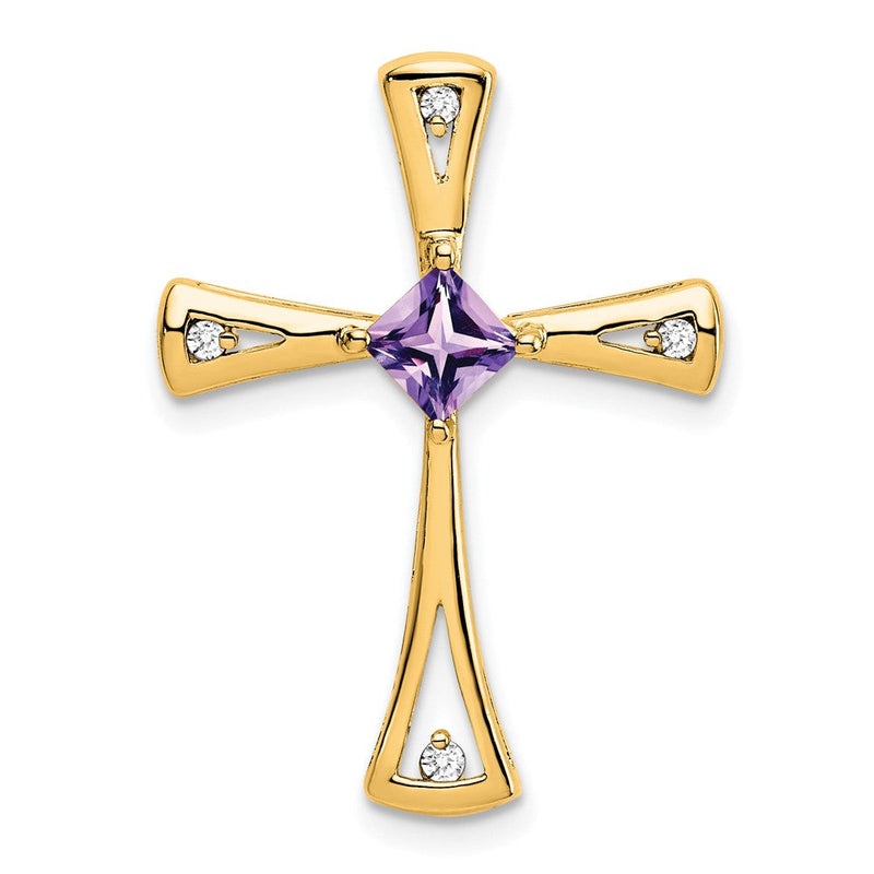 10 Karat Gelbgold Kreuzanhänger mit Amethyst und echten Diamanten
