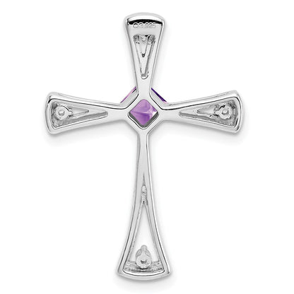 14K Weißgold Amethyst und Echt Diamant Kreuz Kette Anhänger