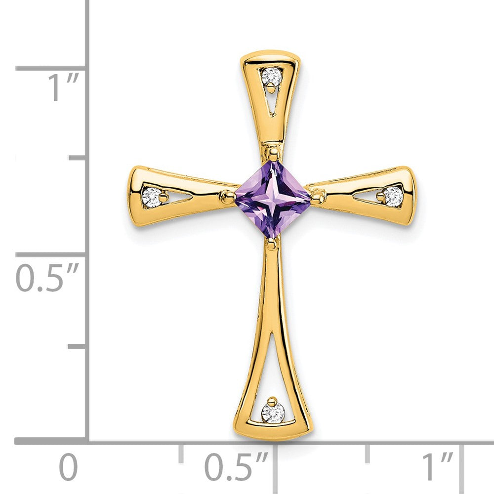 14K Gelbgold Amethyst und Echt Diamant Kreuz Kette Anhänger