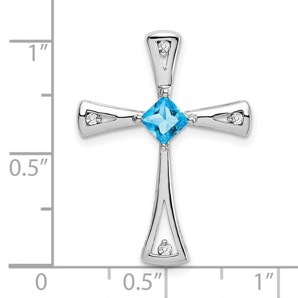 14K Weißgold Kreuzanhänger mit Blautopas und echten Diamanten