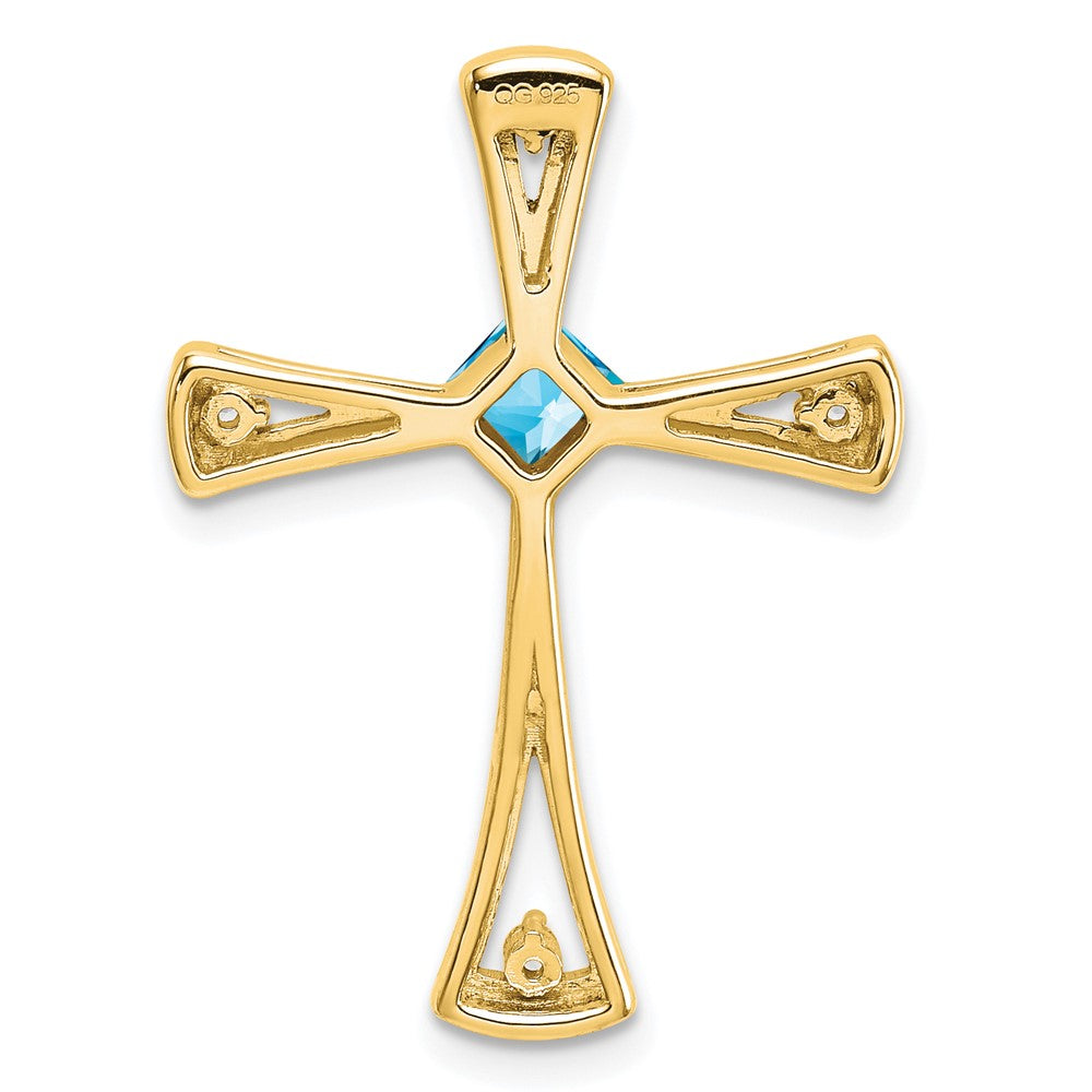 10K Gelbgold Kreuz-Anhänger mit blauem Topas und echtem Diamant