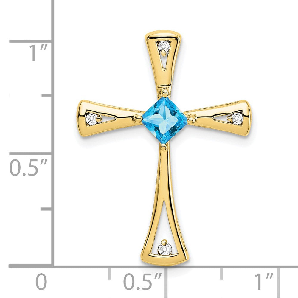 10K Gelbgold Kreuz-Anhänger mit blauem Topas und echtem Diamant