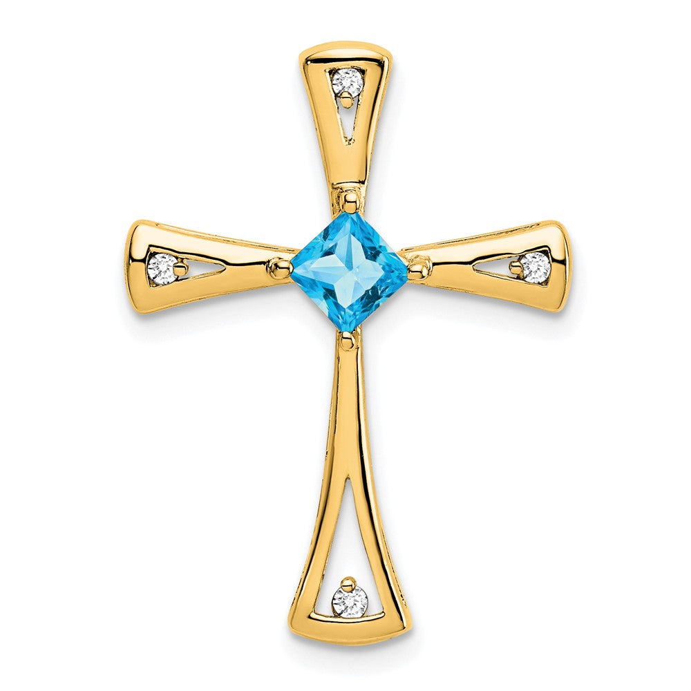 10K Gelbgold Kreuz-Anhänger mit blauem Topas und echtem Diamant