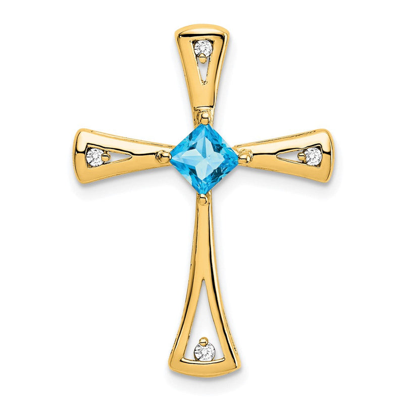 10K Gelbgold Kreuz-Anhänger mit blauem Topas und echtem Diamant
