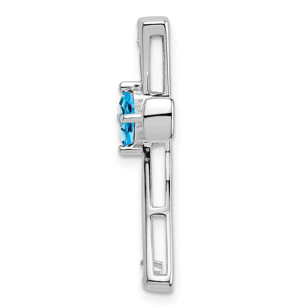 14K Weißgold Blautopas und Echt Diamant Kreuz Kette Anhänger