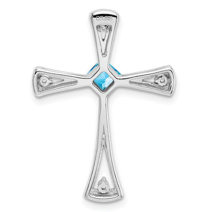 14K Weißgold Blautopas und Echt Diamant Kreuz Kette Anhänger