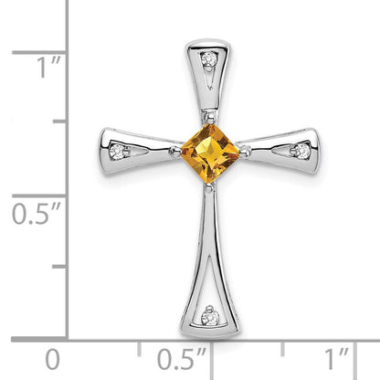 14K Weißgold Citrin- und Echtdiamant-Kreuzanhänger