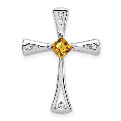 14K Weißgold Citrin- und Echtdiamant-Kreuzanhänger