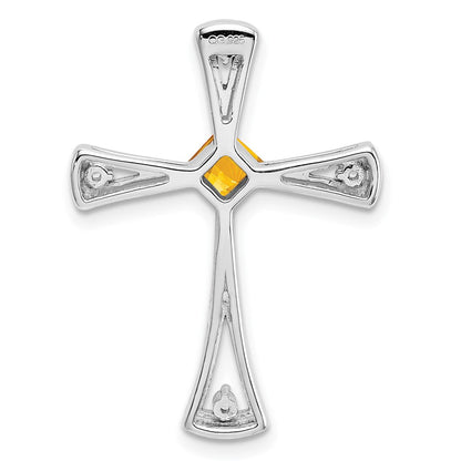 14K Weißgold Citrin und Echt Diamant Kreuz Kette Anhänger