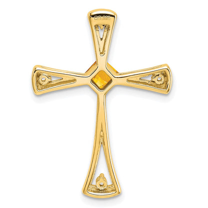 14K Gelbgold Citrin und Echt Diamant Kreuz Kette Anhänger