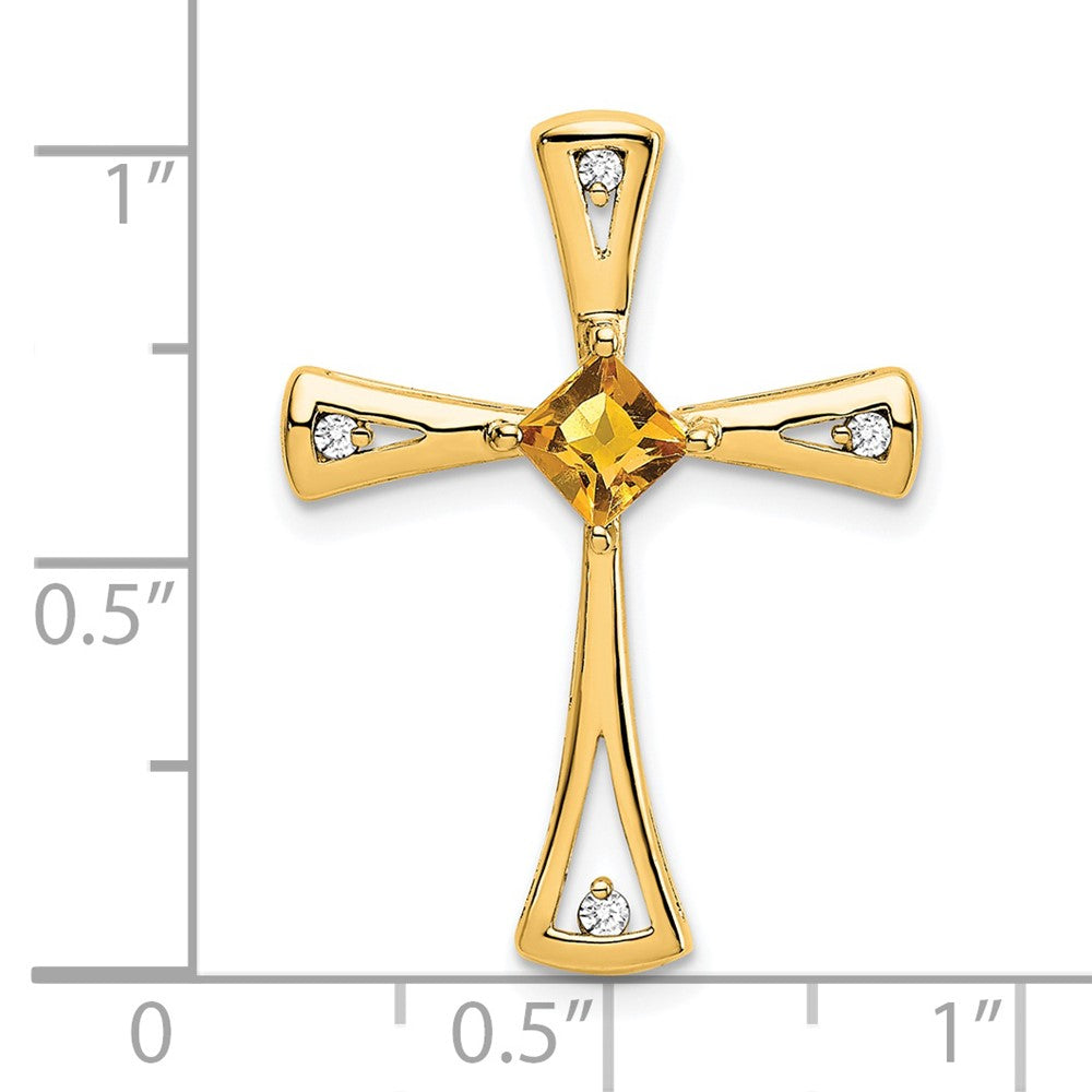 14K Gelbgold Citrin und Echt Diamant Kreuz Kette Anhänger