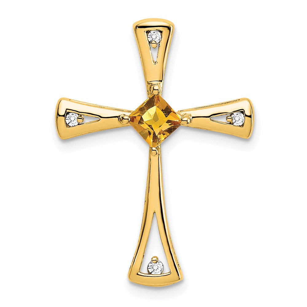 14K Gelbgold Citrin und Echt Diamant Kreuz Kette Anhänger