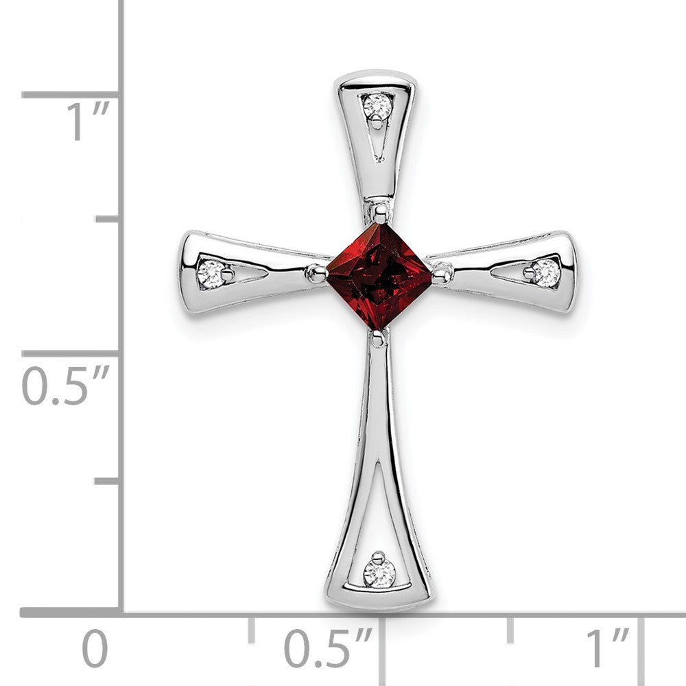 14K Weißgold Kreuzanhänger mit Granat und echtem Diamant
