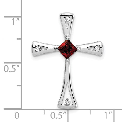 14K Weißgold Kreuzanhänger mit Granat und echtem Diamant