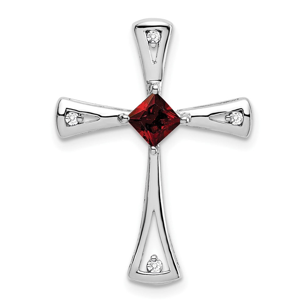14K Weißgold Kreuzanhänger mit Granat und echtem Diamant
