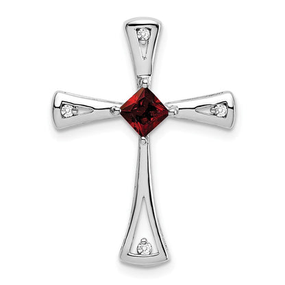 14K Weißgold Kreuzanhänger mit Granat und echtem Diamant