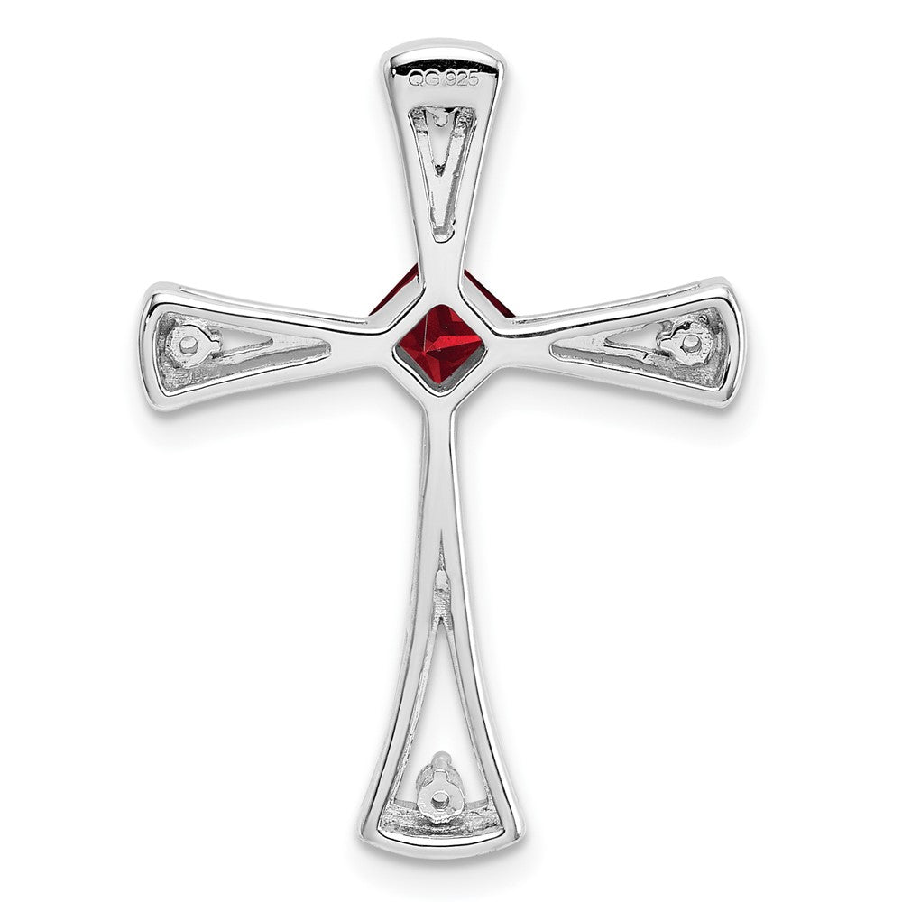 14K Weißgold Granat und Echt Diamant Kreuz Kette Anhänger