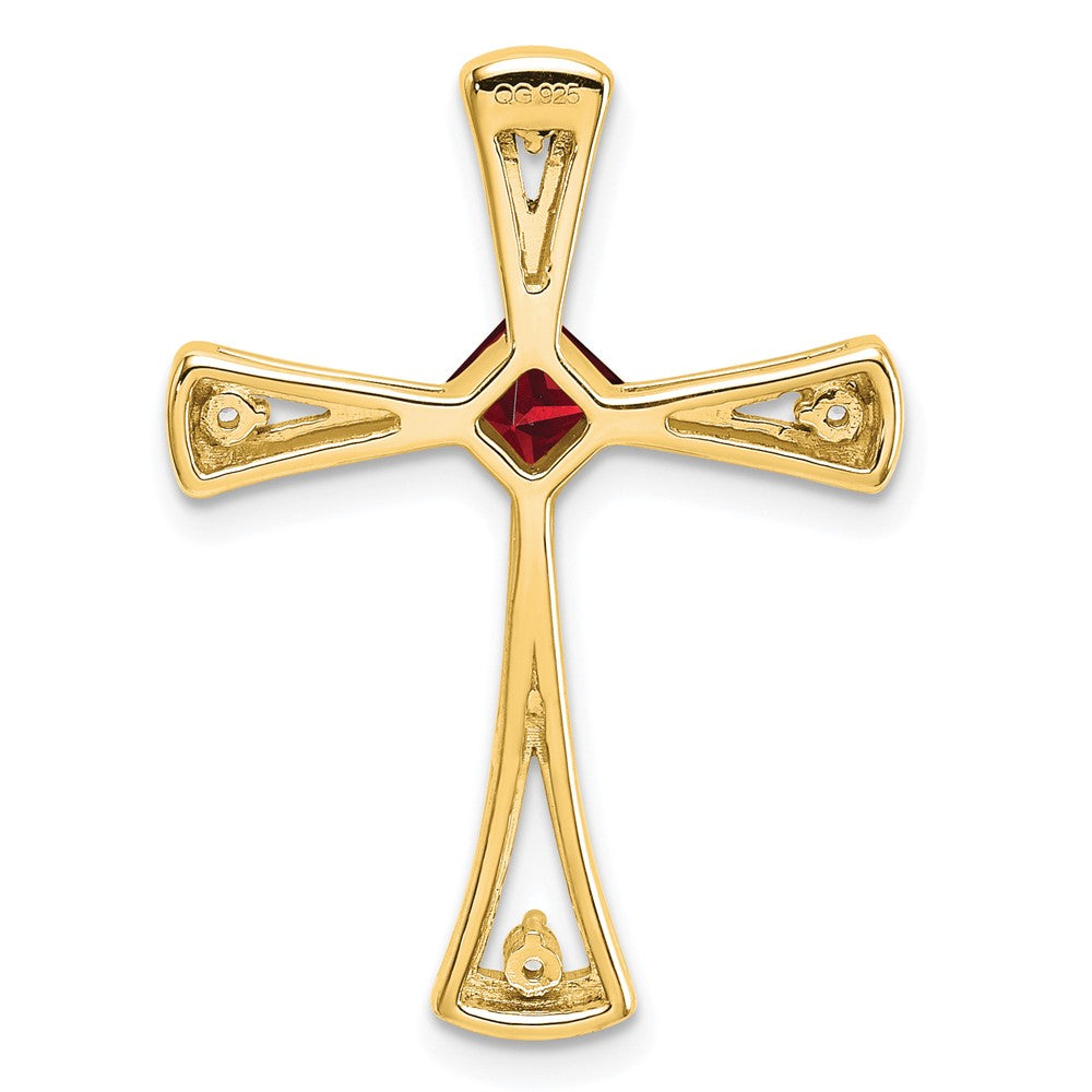 14K Gelbgold Granat und Echt Diamant Kreuz Kette Anhänger
