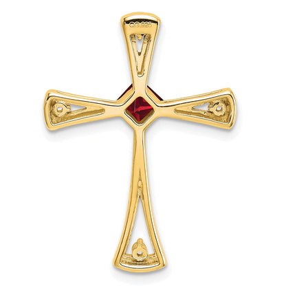14K Gelbgold Granat und Echt Diamant Kreuz Kette Anhänger