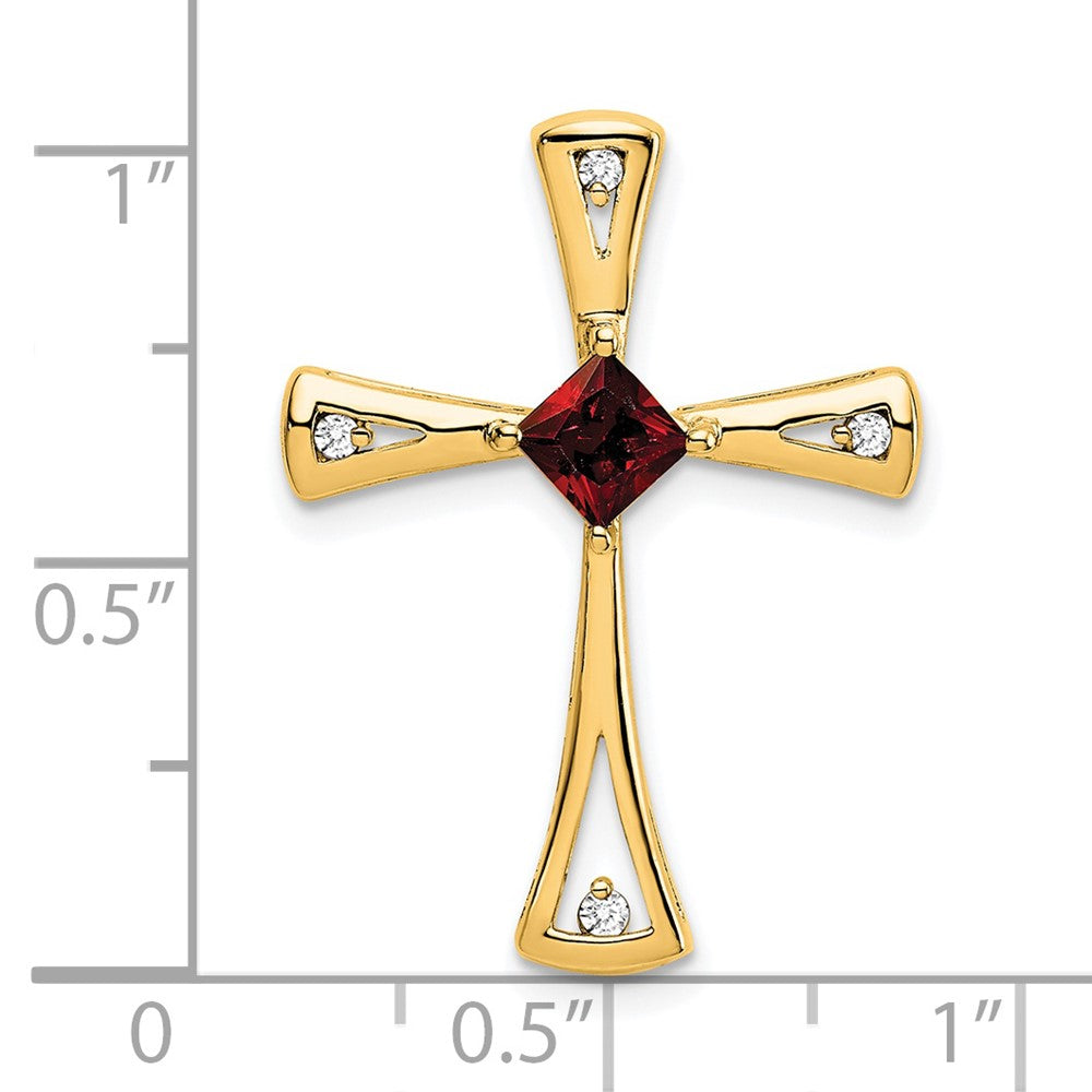 14K Gelbgold Granat und Echt Diamant Kreuz Kette Anhänger