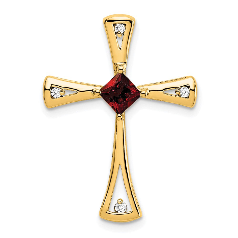 14K Gelbgold Granat und Echt Diamant Kreuz Kette Anhänger