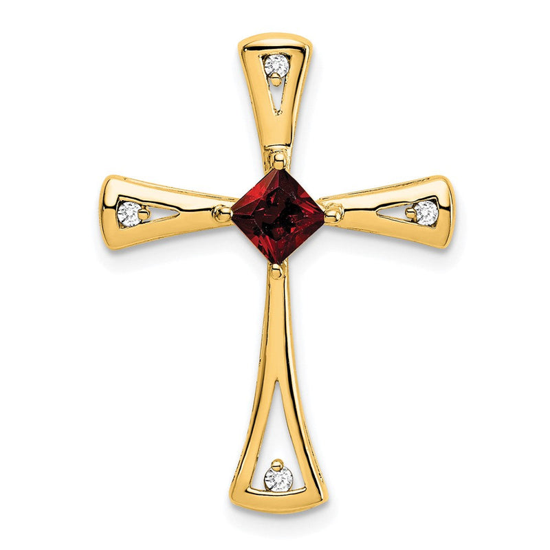 14K Gelbgold Granat und Echt Diamant Kreuz Kette Anhänger