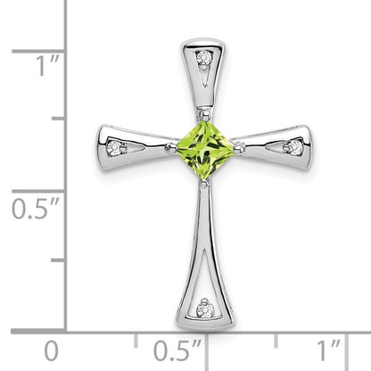 14K Weißgold Kreuz-Anhänger mit Peridot und echten Diamanten