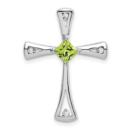 14K Weißgold Kreuz-Anhänger mit Peridot und echten Diamanten